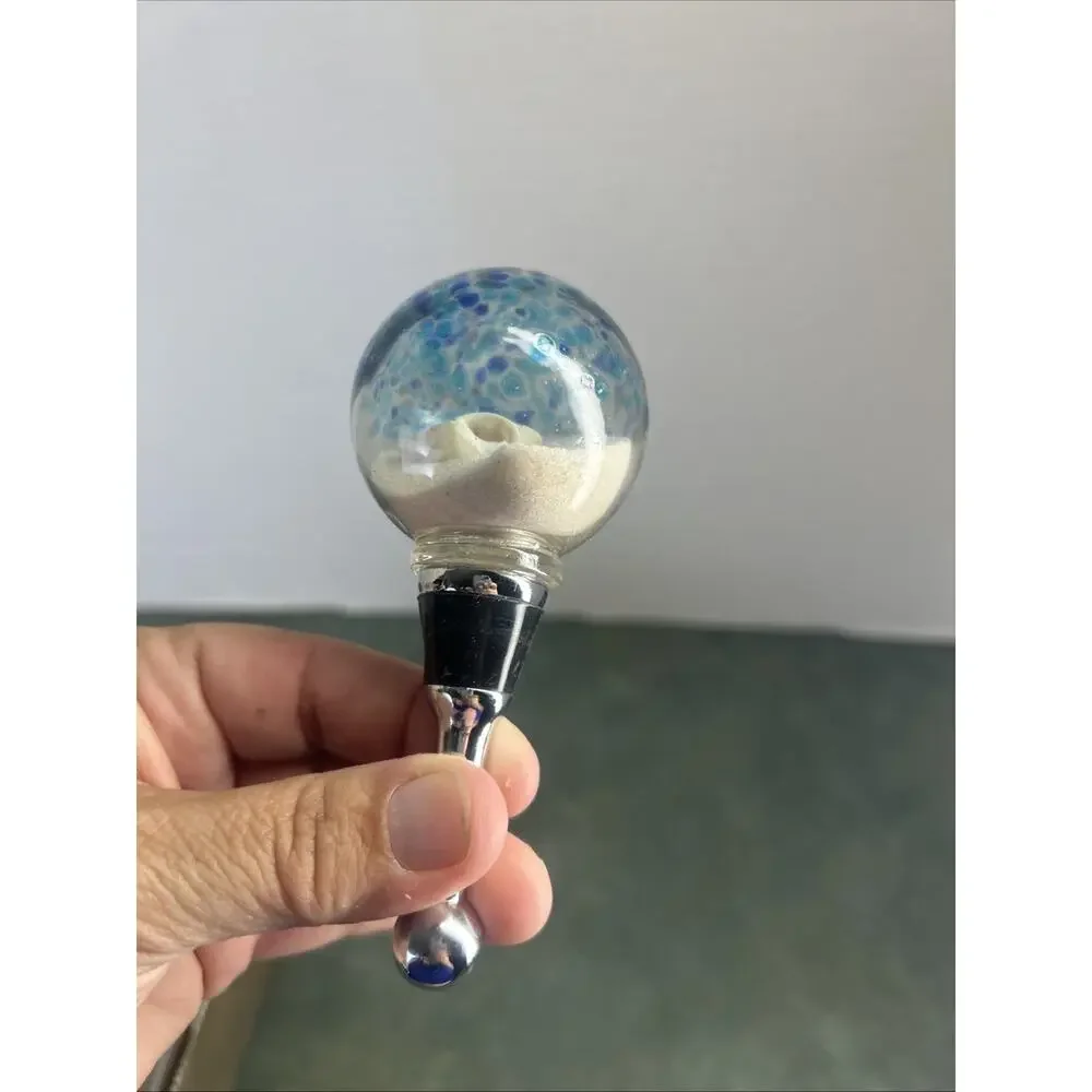 Pier 1 Imports Wine Bottle Stopper Sand Shell Art Glass Blue Orb SKU 2764602